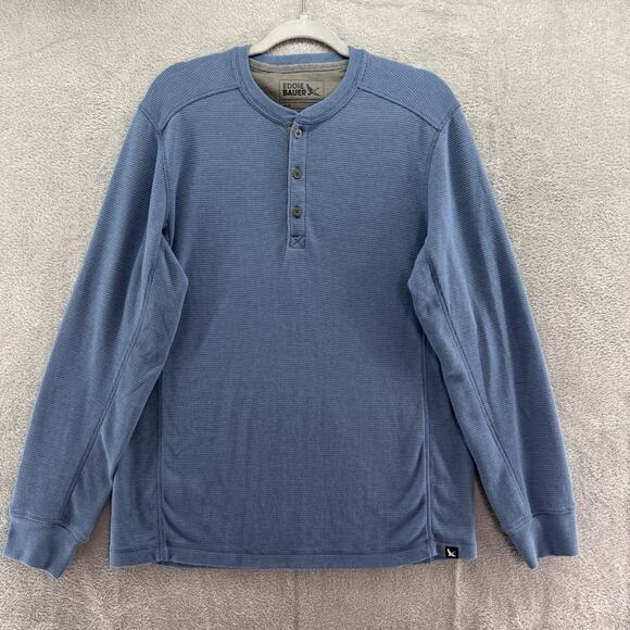 Eddie Bauer Sweater Mens M Blue Ultrasoft Thermal Henley Waffle Crew Neck L/S - Picture 1 of 12
